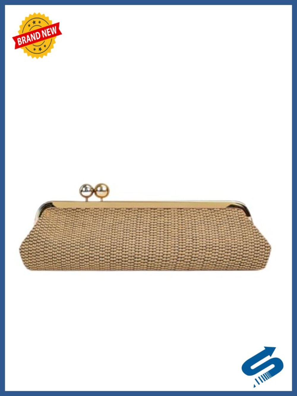 Faux Straw Nylon Kisslock Clutch Evening Party Shoulder Bag
